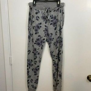 Blue Rain Soft Joggers / Lounge Pants with Pockets Grey wi/Purple Floral Print S